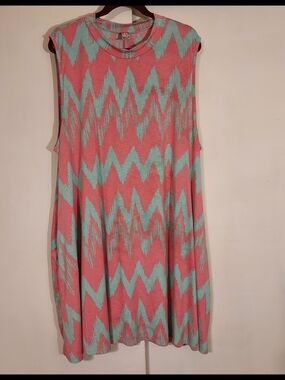 2B Together Pink & Blue Chevron Geometric Print Sleeveless Dress Plus Size 3X